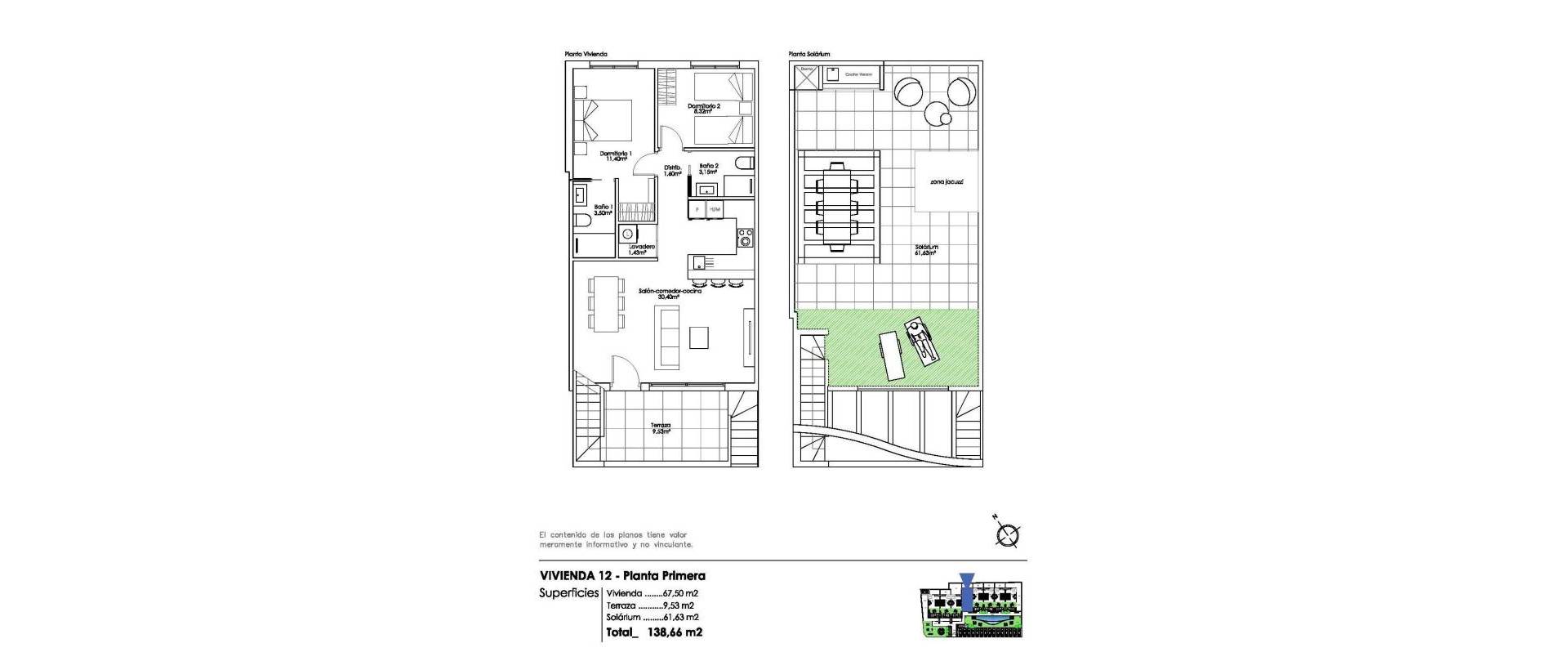 Obra Nueva - Top Floor Bungalow - Pilar de la Horadada - Parque Ramon eugenio Escudero